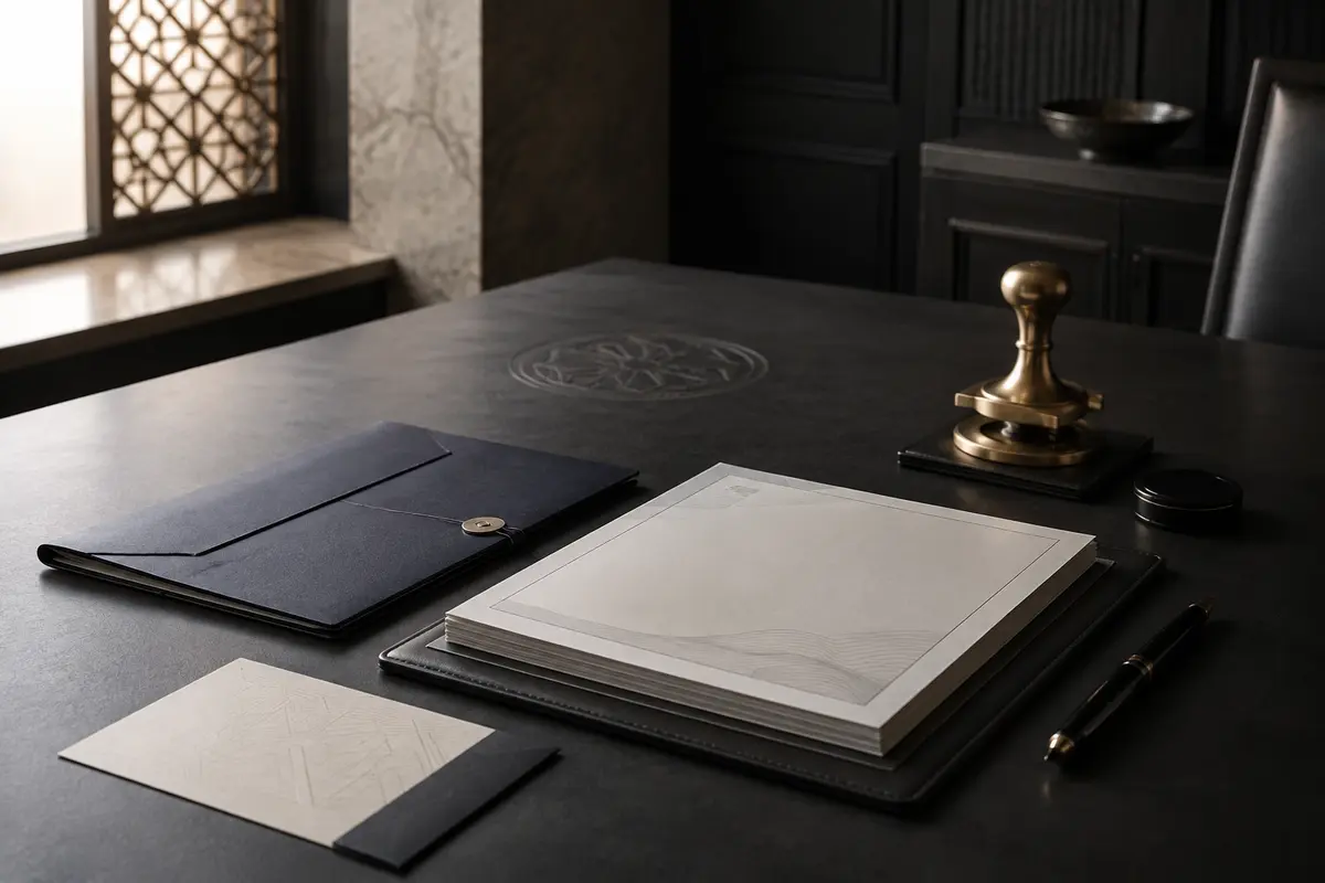 Corporate incorporation documents on a premium boardroom desk