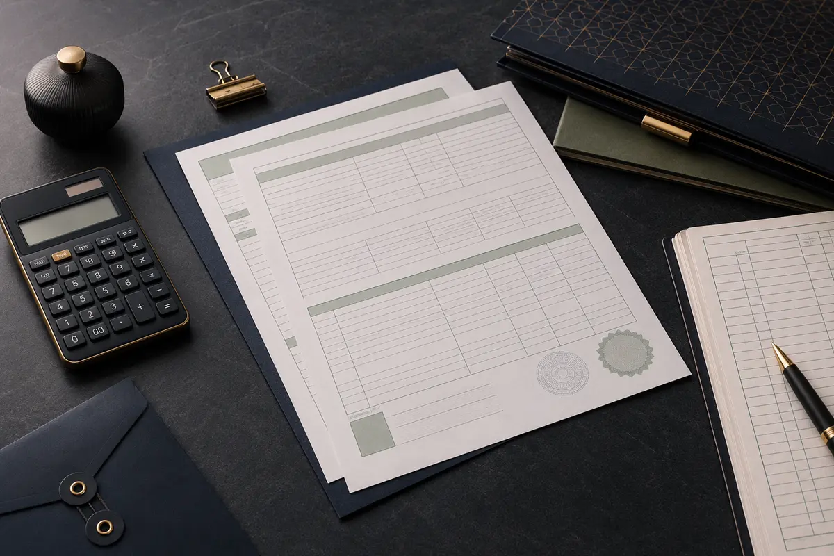 Professional desk with GST compliance documents and calculator
